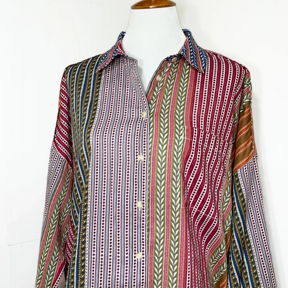 SOLD-Anthropologie Colorful Motif Printed Boho Oversized Buttondown Tunic - Picture 7 of 11
